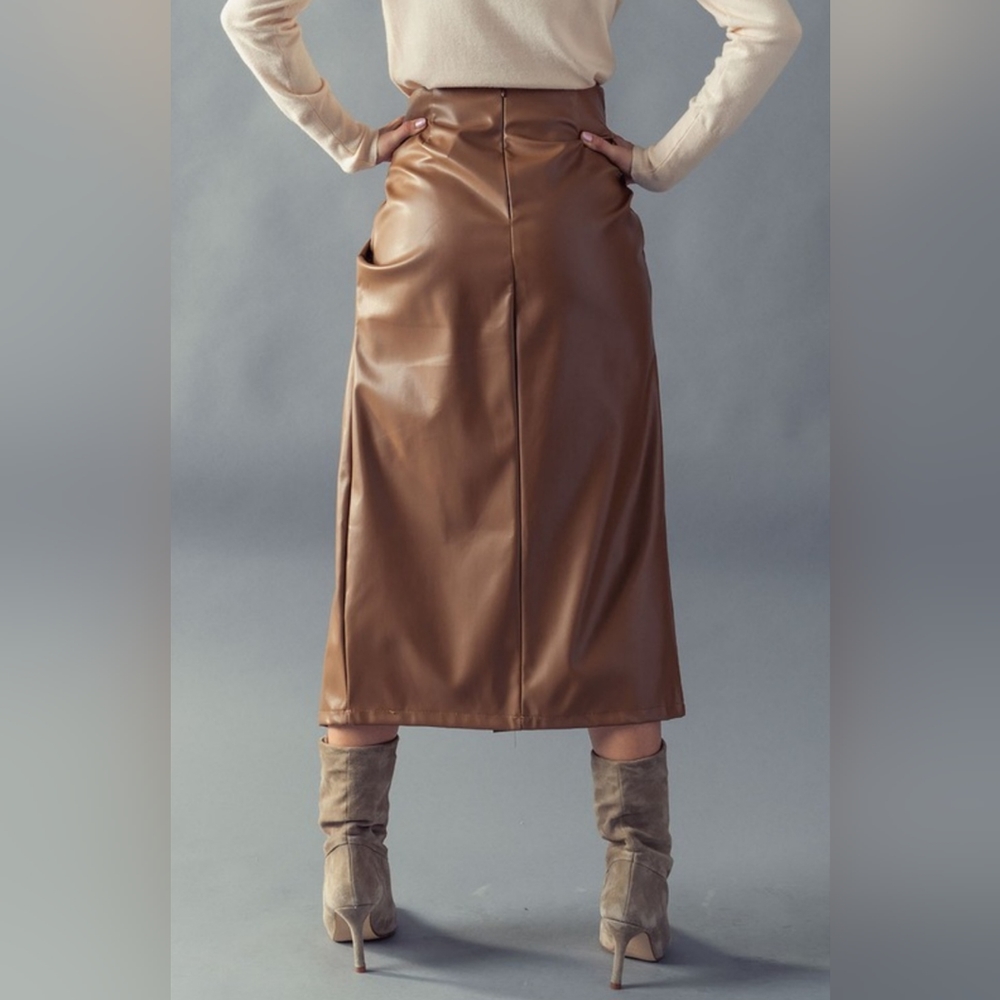#18324 🛑S BOHO SEXY VEGAN LEATHER KNOTTED SIDE SLIT LONG SKIRT - Picture 7 of 7